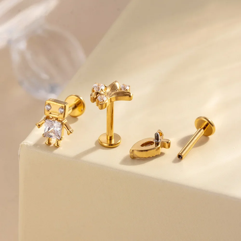 F136 التيتانيوم الخيوط Agger تشيكوسلوفاكيا الغضروف Labret اللولب الأقراط الصغيرة شقة الظهر G23 هيئة ثقب المجوهرات #2