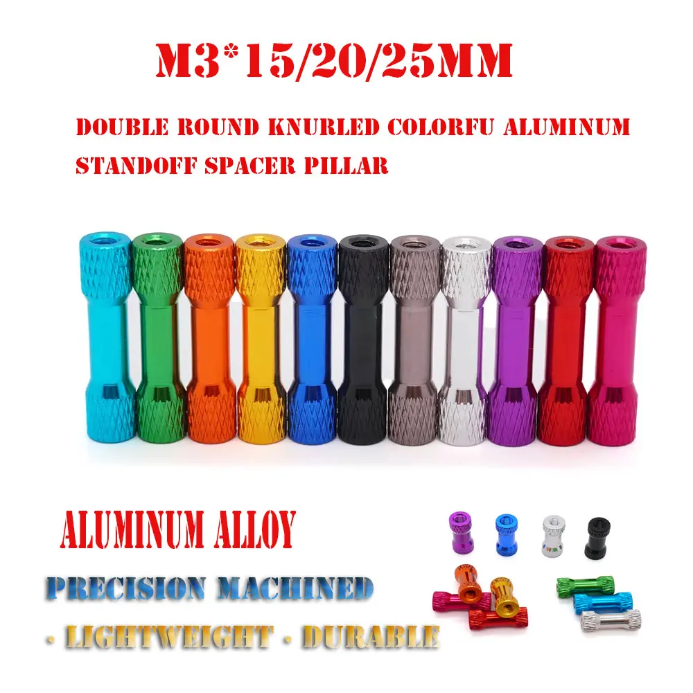 M3 Double Round Knurled Colorfu Aluminum Standoff Spacer Pillar 15/20/25mm for RC FPV Drone Aircraft Color Through-Hole Stud DIY
