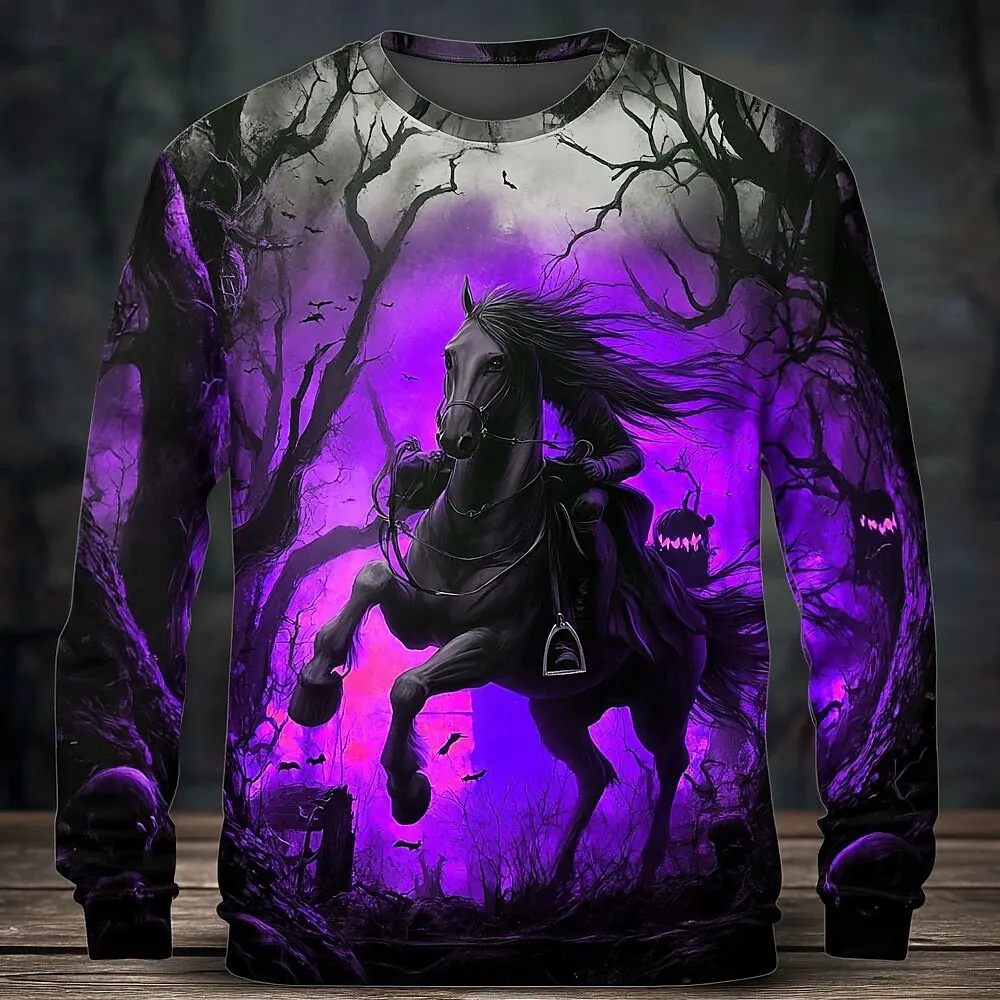 2025 Halloween Theme Men's Casual Hoodie Sweatshirt Fall Winter Round Neck Pullover Long Sleeve Trendy Streetwear S-5XL