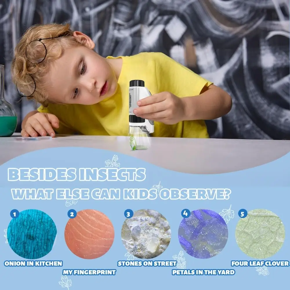 New Handheld Kids Microscope Adjustable Up To 300x Pocket Microscope Toys LED Portable Kids Science Microscop for Experimental