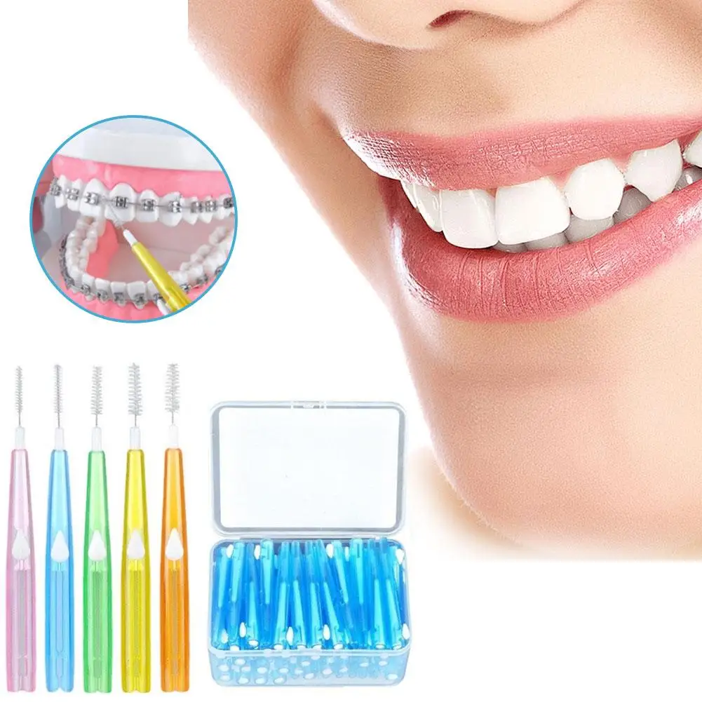 

60Pcs/Box Toothpick Dental Interdental Brush 0.6-1.5Mm Cleaning Between Teeth Oral Care Orthodontic I Shape Tooth Floss Brush