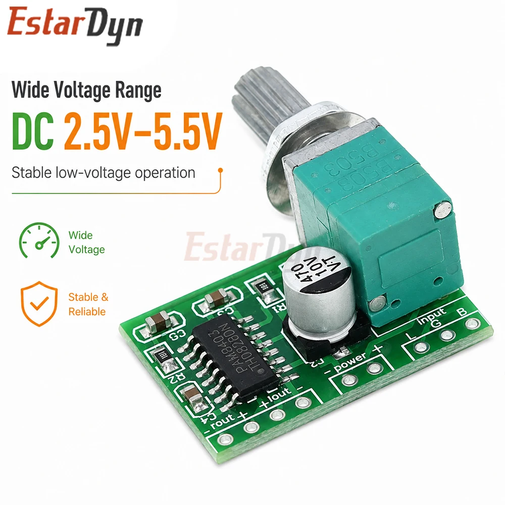 Estardyn PAM8403 5V Digital Amplifier Board Mini Stereo 3W+3W with Volume Control Switch USB Power Supply for DIY Speaker