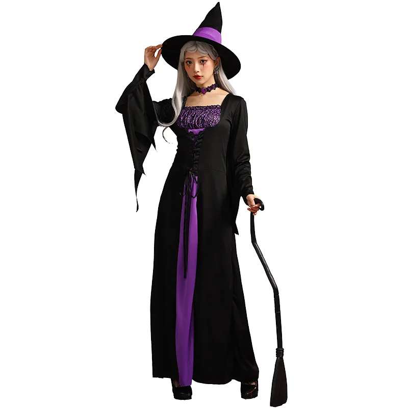 تنورة Bla Witch أزياء الهالوين الخفافيش الشيطان زومبي العروس نون الزي النسائي رداء طويل أداء المسرح التقليدي...