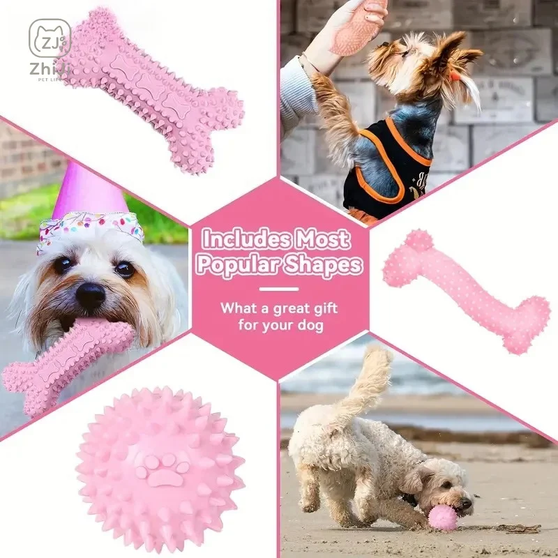 6 PCS Dog Chew Toys For Cleaning Teeth  Soft Rubber Bone Funny Ball Interactive Donut Treat Set For Small Medium Dogs Pet Gifts