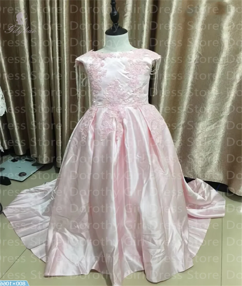 Light Pink Little Girl Festive Costumes for Wedding Birthday Party Beauty Pageant Christmas Photography Frock For Kids