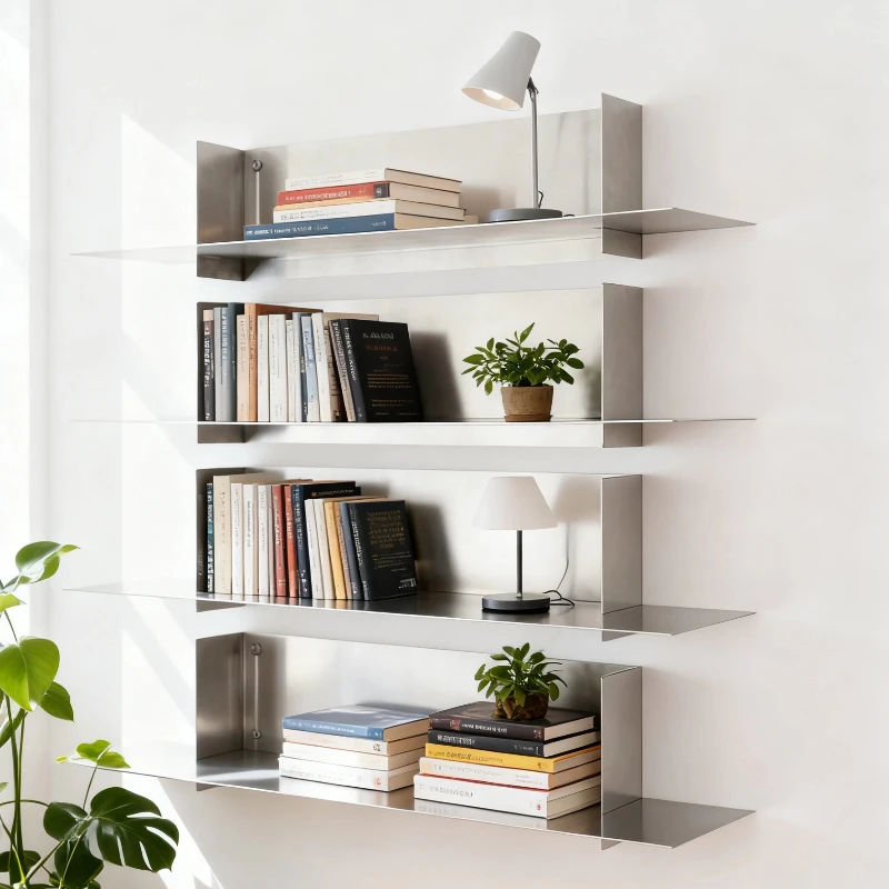 

‌Industrial Wall Floating Bookshelf Creative Modular Storage Rack Living Room Display Organizer Stainless Steel Retail Shelf