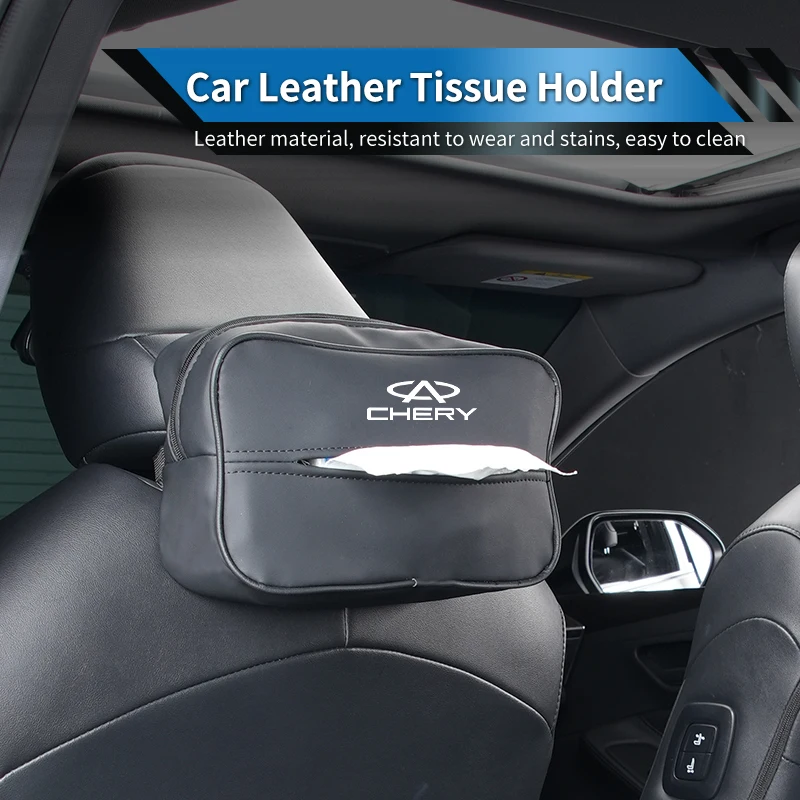 Nuevo soporte de pañuelos de cuero para coche, estuche de almacenamiento de pañuelos para respaldo de asiento para Chery Fulwin QQ Tiggo 3 5 T11 A1 A3 A5 amuleto M11 Eastar Elara