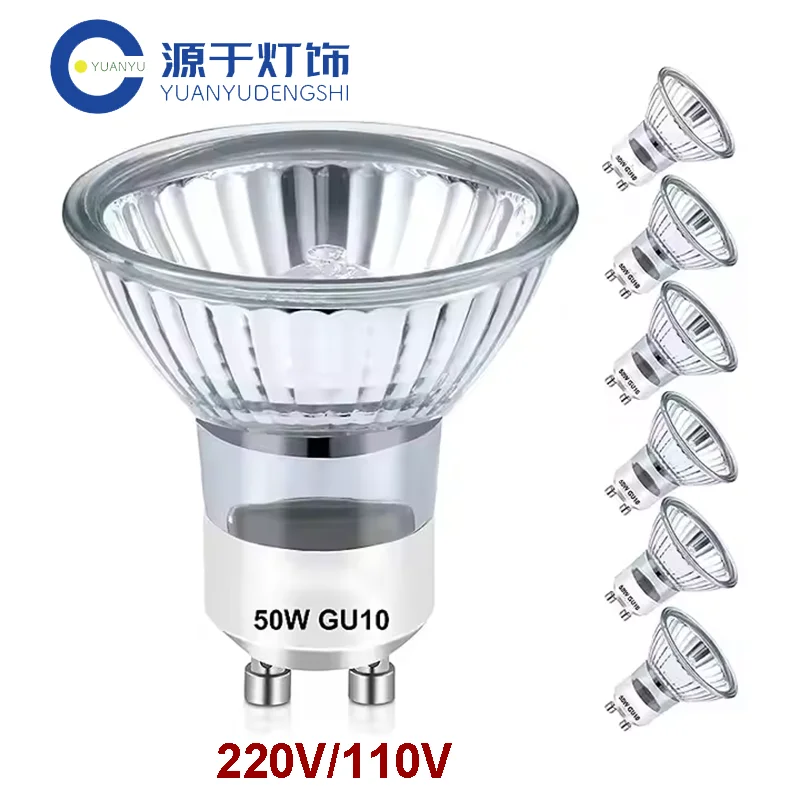 

Базовый галогенный светильник Gu10, 50 Вт, 220 В/110 В, чашка отражателя, толстое стекло, галогенный вольфрамовый прожектор, теплый белый