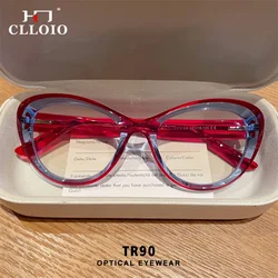 CLLOIO Oval Fashion Two-colour Retro Frame TR90 Women Anti Blue Light Reading Glasses Customizable Prescription Myopia Hyperopia