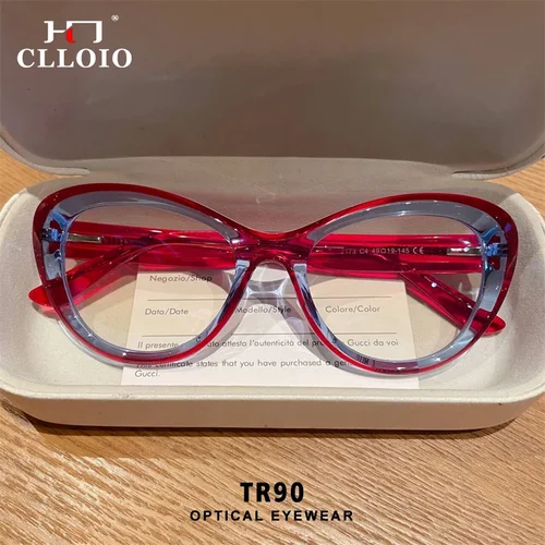 CLLOIO, gafas de lectura ovaladas de dos colores con montura Retro TR90 para mujer, gafas de lectura antiluz azul, prescripción personalizable para miopía e hipermetropía