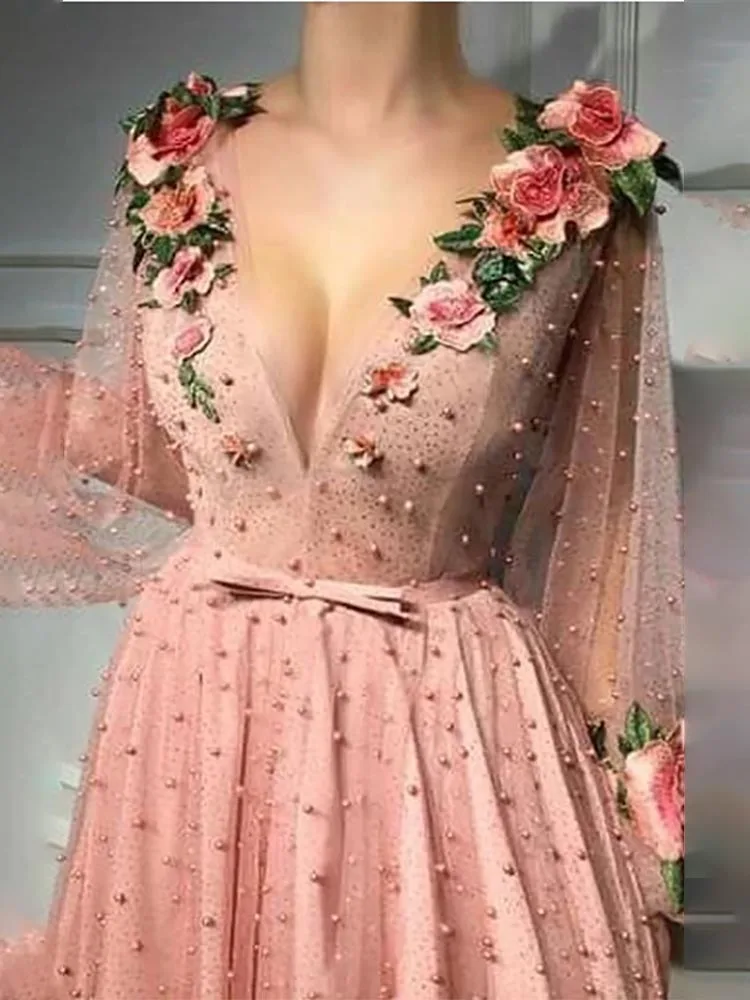 مثير أحمر الخدود اغراق نفخة طويلة الأكمام مطوي الأزهار فستان سهرة رسمي ألف خط امرأة الزفاف ضيف فساتين لحضور الحفلات الموسيقية حسب الطلب