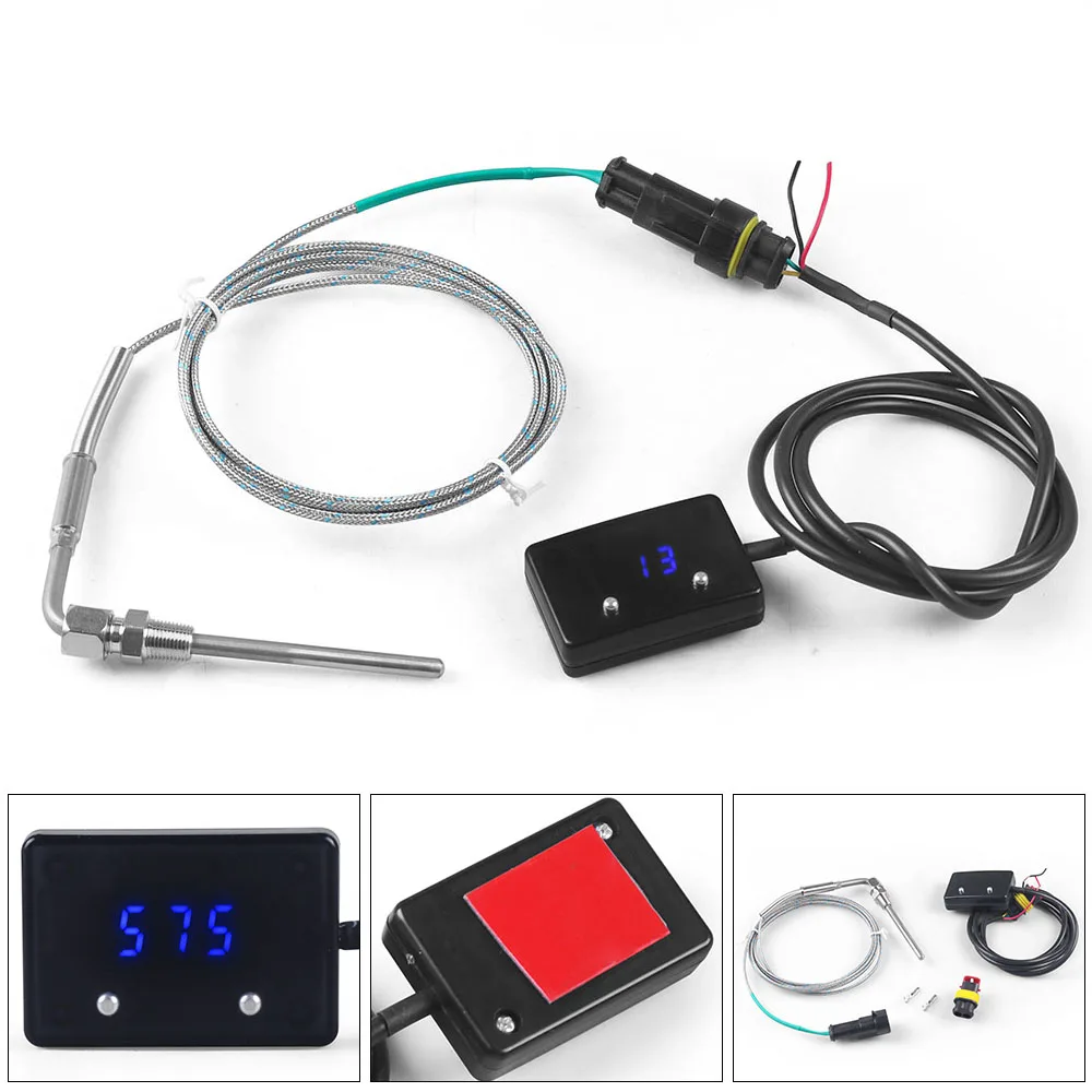 Indicatore temperatura scarico auto con sensore Mini display digitale a LED DC12V Misuratore temperatura gas di scarico quadrato EGT EXT LC 102410