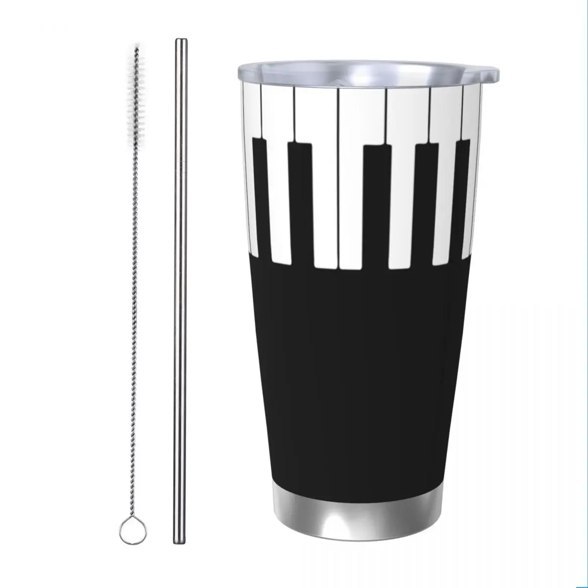 Piano Keyboard Art Insulated Tumbler with Straws Music Musical Vacuum Thermal Mug Outdoor Travel Thermos Bottle Cups, 20oz