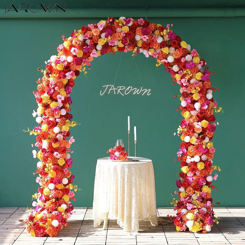 Party Event Decoration Colorful Orange Yellow Red Series Flower Arrangement for Stage Decor Props Wedding Arch Set Customized