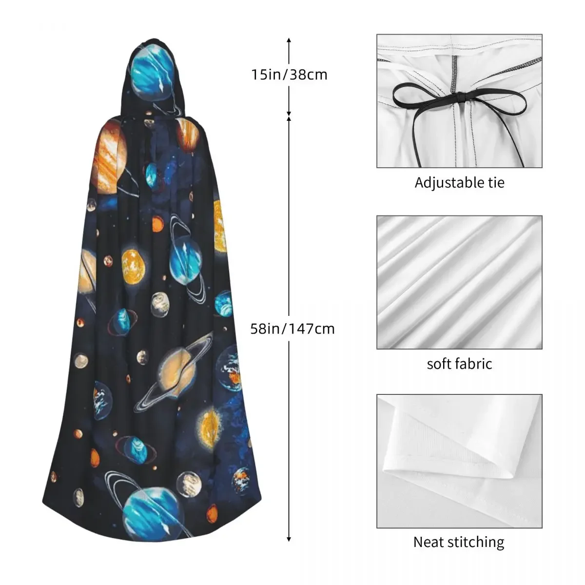 Solar System Space Planets Universe Long Hooded Cloak Witch Medieval Costume Cosplay Cape HalloweenCoat Adult Unisex