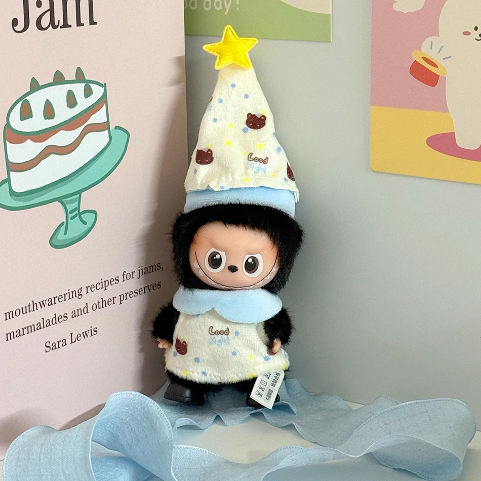 

Для Labubu 4,0 Pin для Love Series, мини-пижамы, одежда, комбинезон с героями мультфильмов и шляпой для Mini Labubu V4, аксессуары для кукольного наряда