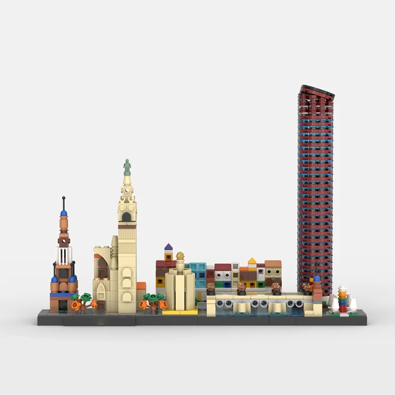 MOC Sevilla Skyline Architectuur Serie Bouwstenen Autoquia Giralda en Kathedraal South Tower Torre del Oro Baksteen Speelgoed Cadeau