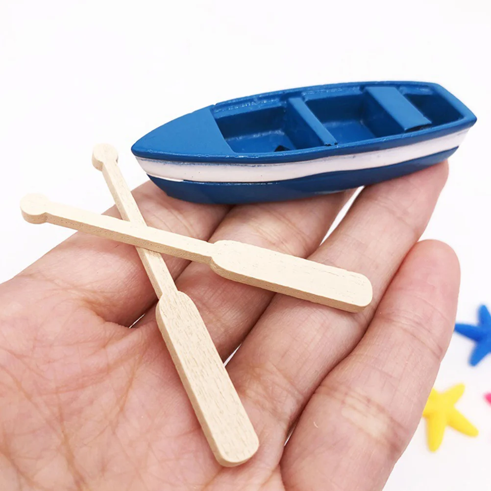 4 Sets Decor Wooden Sculls Micro Landscape Ornaments Mini DIY Materials Decorations Desktop Boats Handmade Miniature Paddles