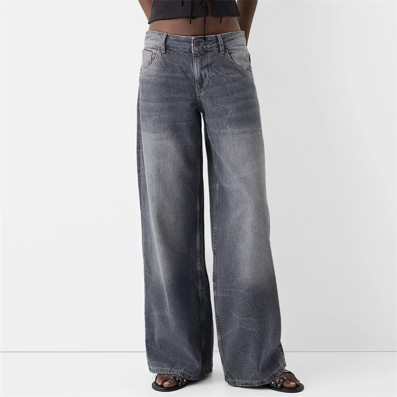 Осень 2024, женские модные мешковатые длинные джинсы, свободные повседневные джинсовые брюки с низкой талией, весенне-осенние повседневные брюки, низ, уличная одежда