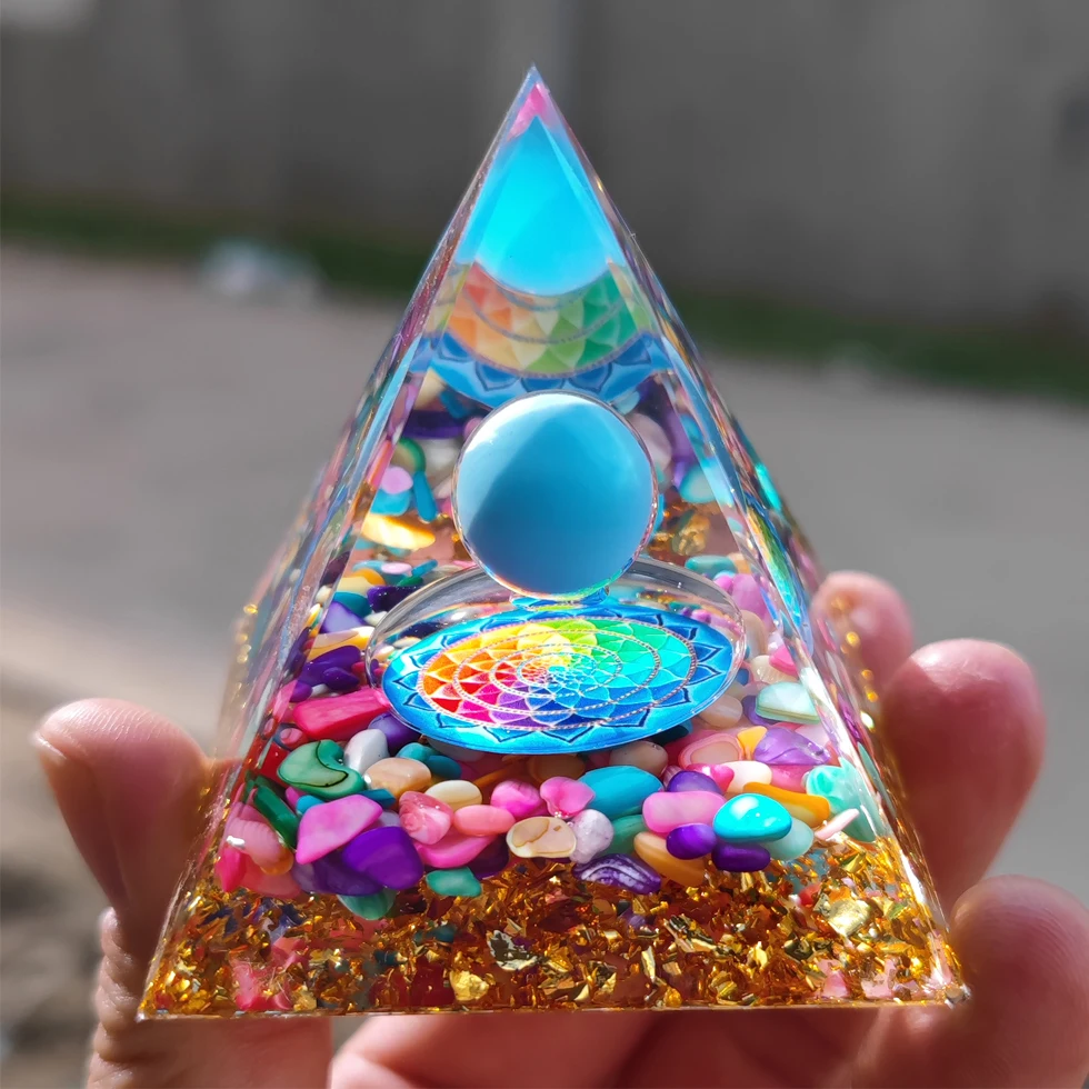 Energy Generator Orgone Pyramid Amethyst Peridot Healing Crystal Stone Home Decor Pyramid Ornament Meditation Tool Christmas Gif