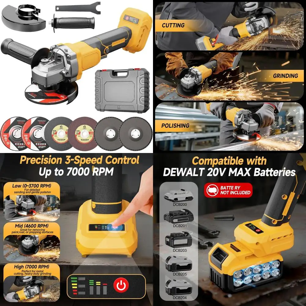 

Бесщеточная аккумуляторная угловая шлифмашина 20V MAX, 4-1/2 дюйма, 3 скорости, 7000 об/мин, для резки, шлифовки, полировки (аккумулятор в комплект не входит)