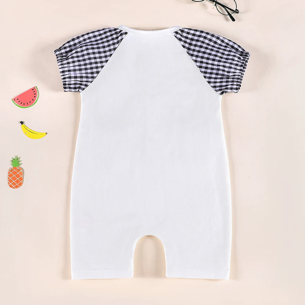 Baby Girl Gingham Romper Summer Short Sleeve Button Up Overall Kids Bodysuit