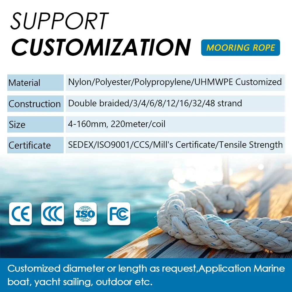 حبل بولي بروبيلين ملتوي 3 أوتاد عالي الجودة (PP) من البولي ايثيلين البولي ايثيلين للتغليف للبحرية وصيد الأسماك