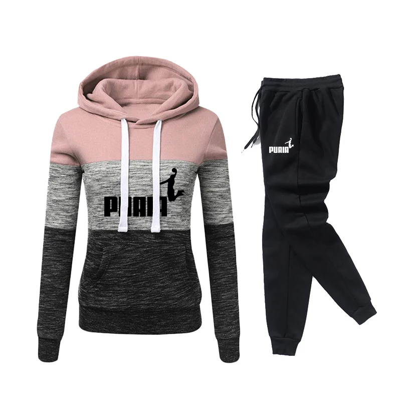 2024 frauen Trainingsanzug Farbe Block Mit Kapuze Sweatshirt Hohe Qualität Jogginghose Casual Jogging Pullover Dame Sport Hosen Outfits