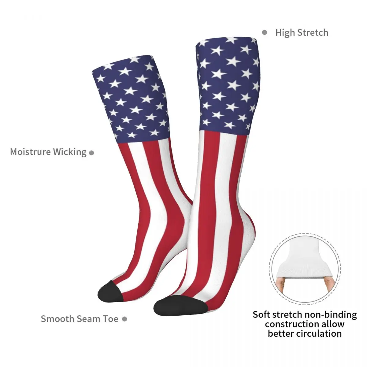 USA - American Flag Socks Harajuku Sweat Absorbing Stockings All Season Long Socks Accessories for Unisex Birthday Present