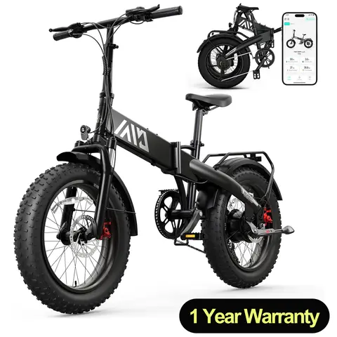TST F002 Folding Electric Bike, 1000W motor, 48V removable battery 10.4Ah, 40 miles range, 25 MPH, 20" fat tires,rear rack.