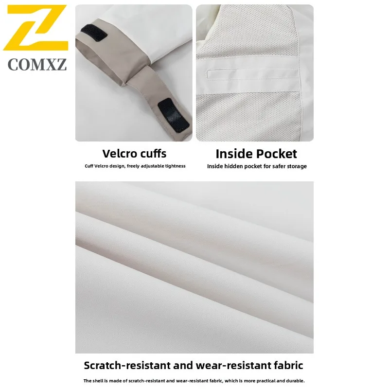 COMXZ معطف غير نافذ للمطر يندبروف مقاوم للماء مقنعين انفصال العمل تسلق السائق سترة التخييم مقاومة للخدش ملابس خارجية للرجال #6