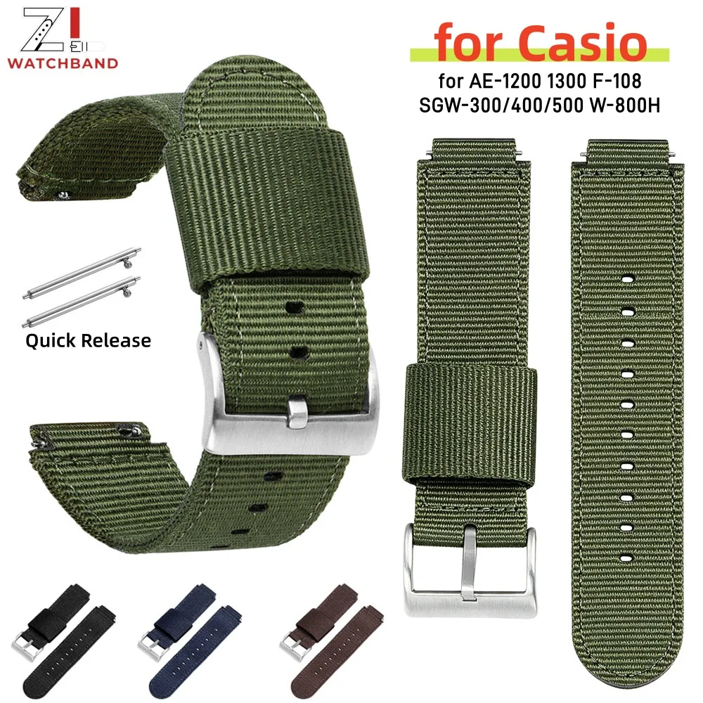 16mm 18mm Canvas Nylon Watch Band for Casio AE-1200 1300 F-108 SGW-300/400/500 W-800H Strap Quick Release Men's Accessories Belt