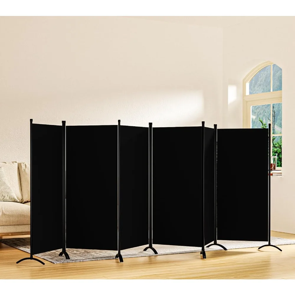 Room Divider-6 Panels Black Folding Privacy Screens, 6 ft Partition Room Dividers Wall for Separation, Home, Office, Classroom,