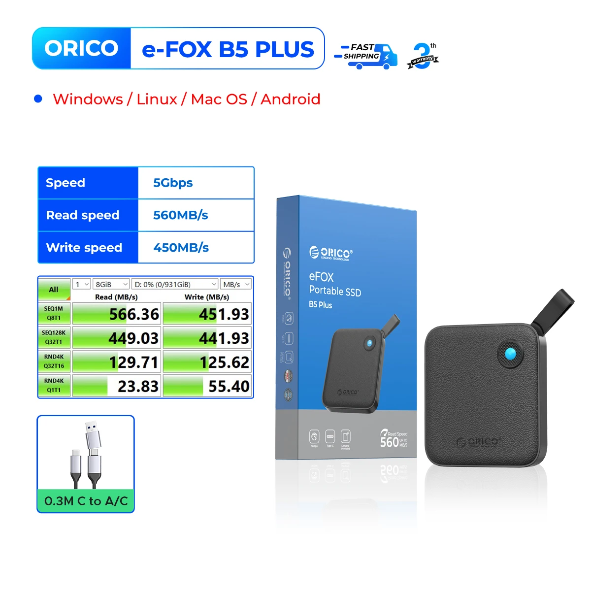ORICO Portable SSD 1TB USB 3.2 Gen2 for iPhone 15 Pro Mac Windows