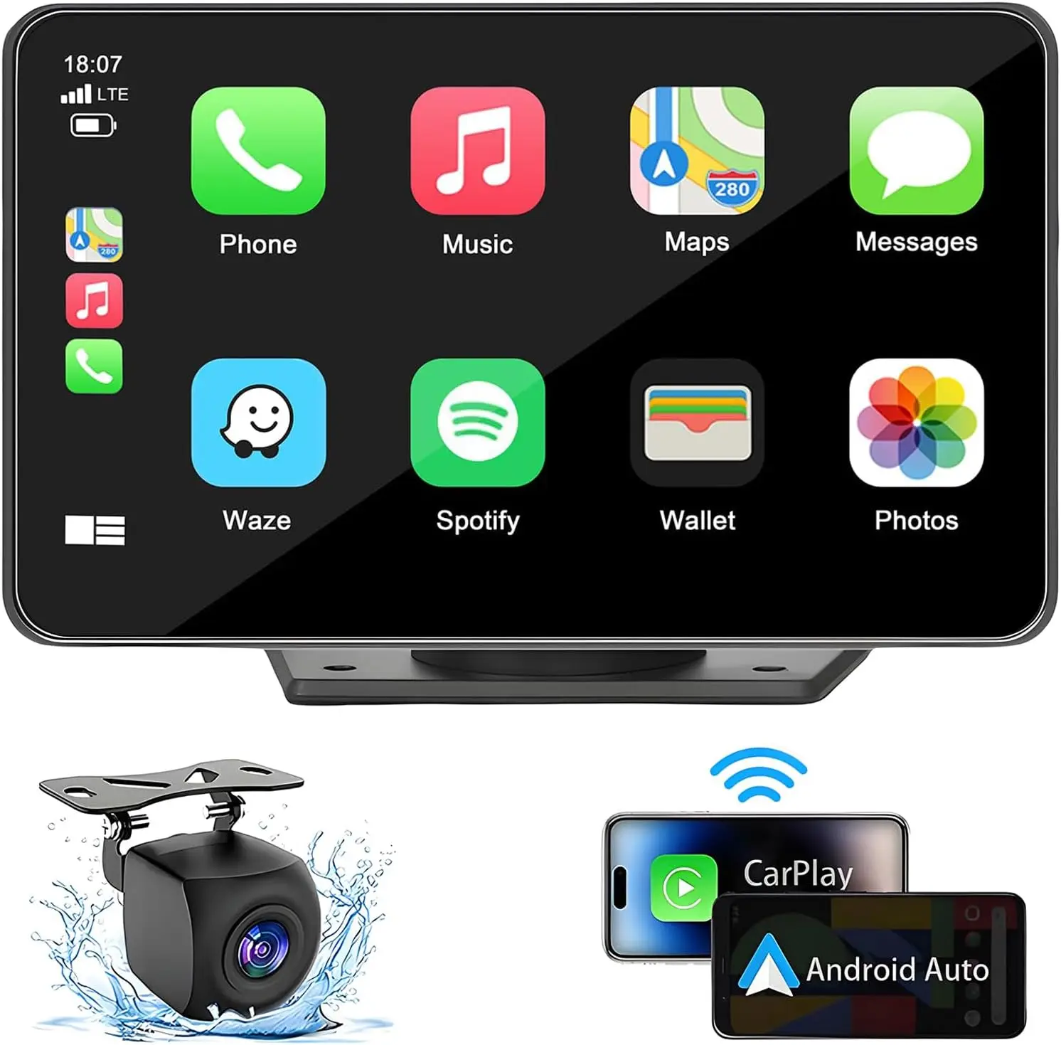 ستيريو سيارة متوافق مع Apple Carplay وAndroid Auto مع نظام ملاحة GPS، التحكم الصوتي، وصلة المرآة، بلوتوث