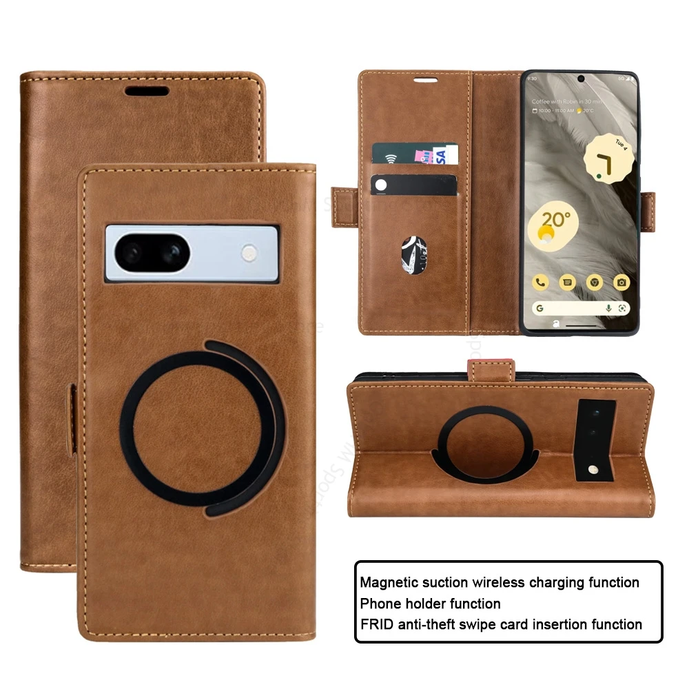 

Cover For Google Pixel 9 Pro XL For Magsafe Leather Shockproof Case For Pixel 8 7A 8a 6 7 9 Pro Magnetic Flip Card Wallet Cover