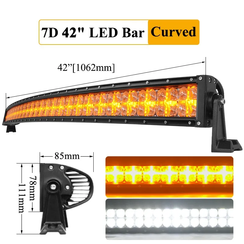 22 32 42 52 inch 7D lens amber DRL gebogen spot LED-lichtbalk offroad 4x4 dak rij-LED-spotlight vrachtwagen auto bumper koplamp