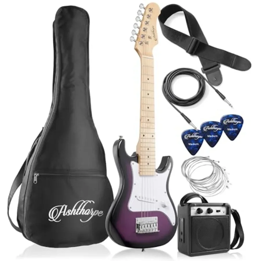 

30-inch Beginner Electric Guitar Kit with Amplifier Purple for Practice and Learning, Includes Gig Bag, Strings, Strap, Picks
