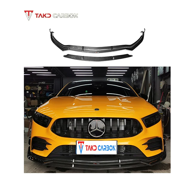 TAKD High Quality Real Car Data Development universal rear spoilers Dry Carbon Fiber Front Bumper Lip For BENZ A35 A35L W177