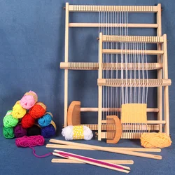 QJH – grand Kit de tissage en bois, cadre de métier à tisser, apprendre à tisser, Kit de tapisserie pour débutants, décoration murale complète avec métier à tisser et outils