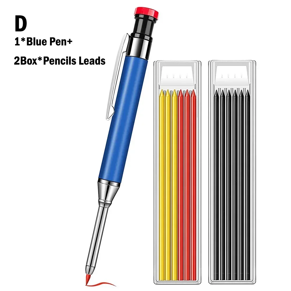 

Metal Solid Carpenter Pencil Se====eep Hole Marker With Refill Leads =g Too===l Woodworking Deep Hole =======chanical Pencils