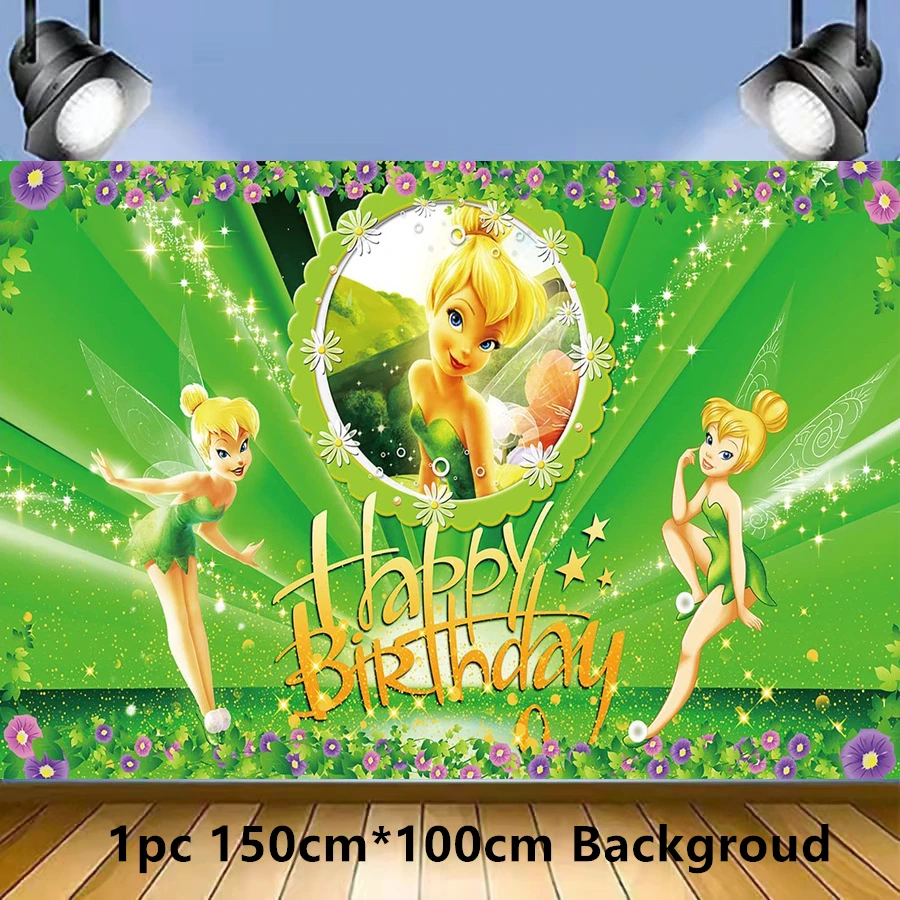 الكرتون تينكر بيل الاطفال حفلة عيد ميلاد الديكور أدوات المائدة قزم الجنية ورقة لوحة مفرش المائدة بالون تينكربيل لوازم الحفلات