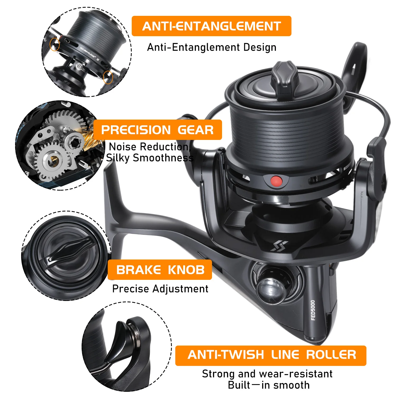 Sougayilang Professionelle Feeder-Rolle mit Vollmetallgehäuse, Doppelspulen, 4,7:1 Übersetzungsverhältnis, 15KG Max. Bremskraft, für Ufer- und Salzwasser, Universell Einsetzbar – Detail 3