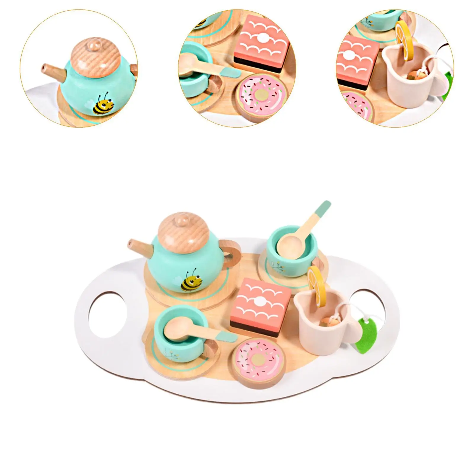 Set da tè in legno Giocattolo da cucina creativo Set da tè pomeridiano Accessori da cucina portatili per bambini 3 4 5 anni Ragazze Ragazzi Bambini