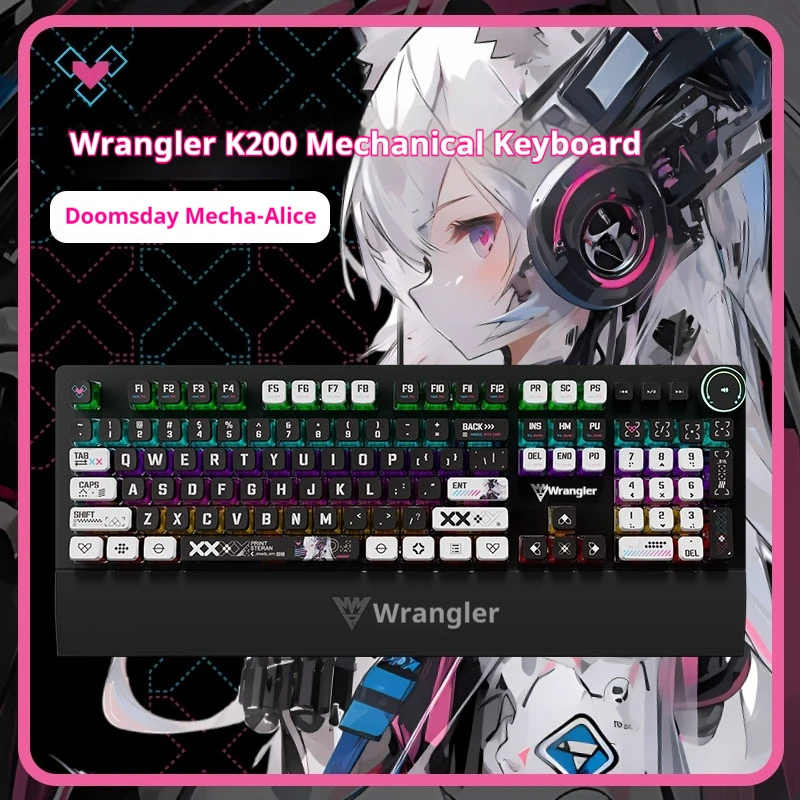 New K200 Wired Mechanical Keyboard Anime Theme Detachable Hand Holder Mixed Light Multimedia Keys Suitable Esports Office Use