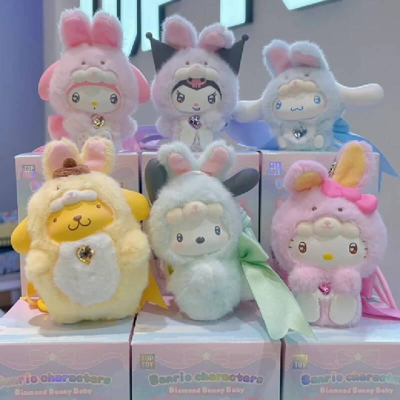 

Персонажи Sanrio Diamond Bunny Baby Series, плюшевая слепая коробка, милая мини-кукла Kuromi Cinnamoroll Melody, сумка, украшение, кулон, подарок