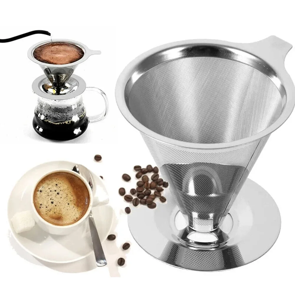 Suporte para Filtro de Café Reutilizável de Dupla Camada em Aço Inoxidável, Coador para Café e Chá, Acessórios para Café