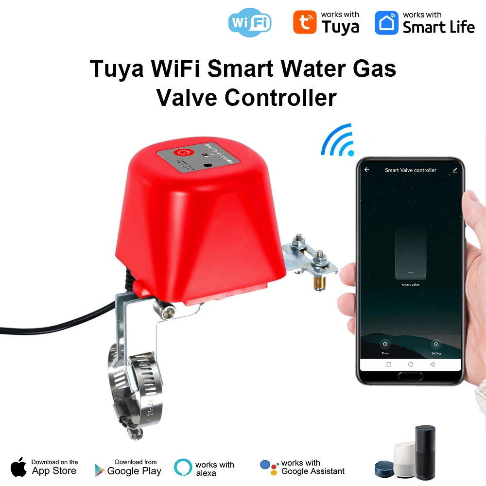 

Tuya WiFi Automatic Gas Water Heater Valve Controller Smart Home Remote Control Manipulator Work With Alexa Google Home Red Type