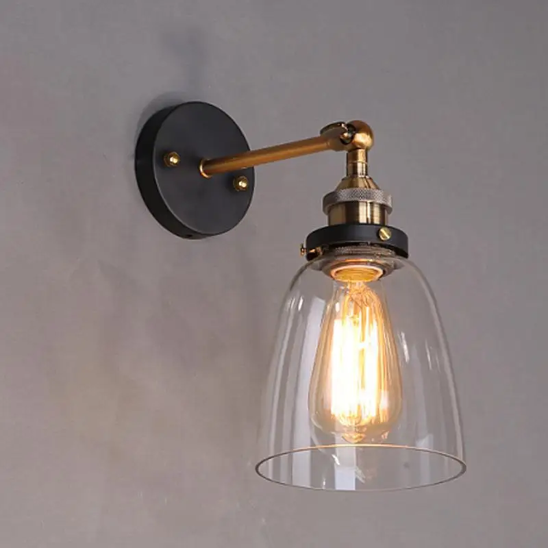 Vintage Bell Industrial Sconce Retro Style Wall Light Glass Clear Amber Luminaires Mural Mirror Front Bedroom Lamp