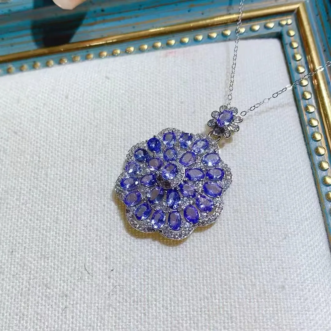 

KJJEAXCMY High End Women's Pendant Natural Tanzanite S925 Silver with Electroplating Boasting High Clarity Full Brilliance